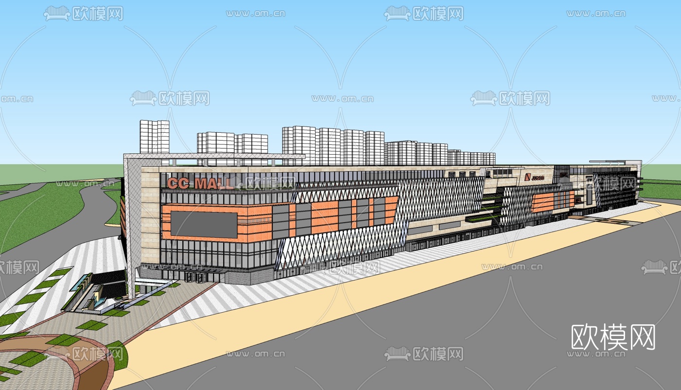 现代商业街免费su模型下载
