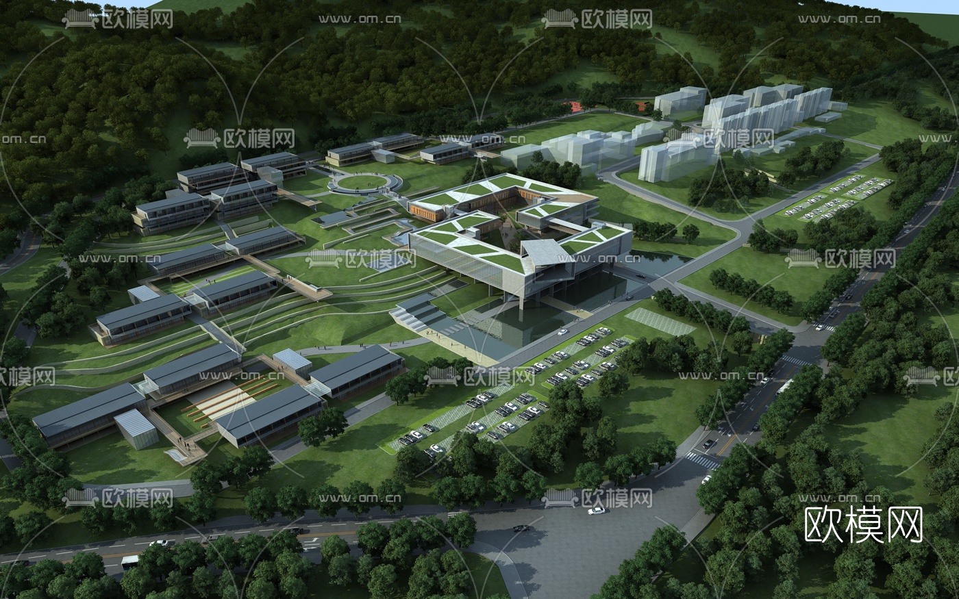 现代办公楼鸟瞰规划3d模型