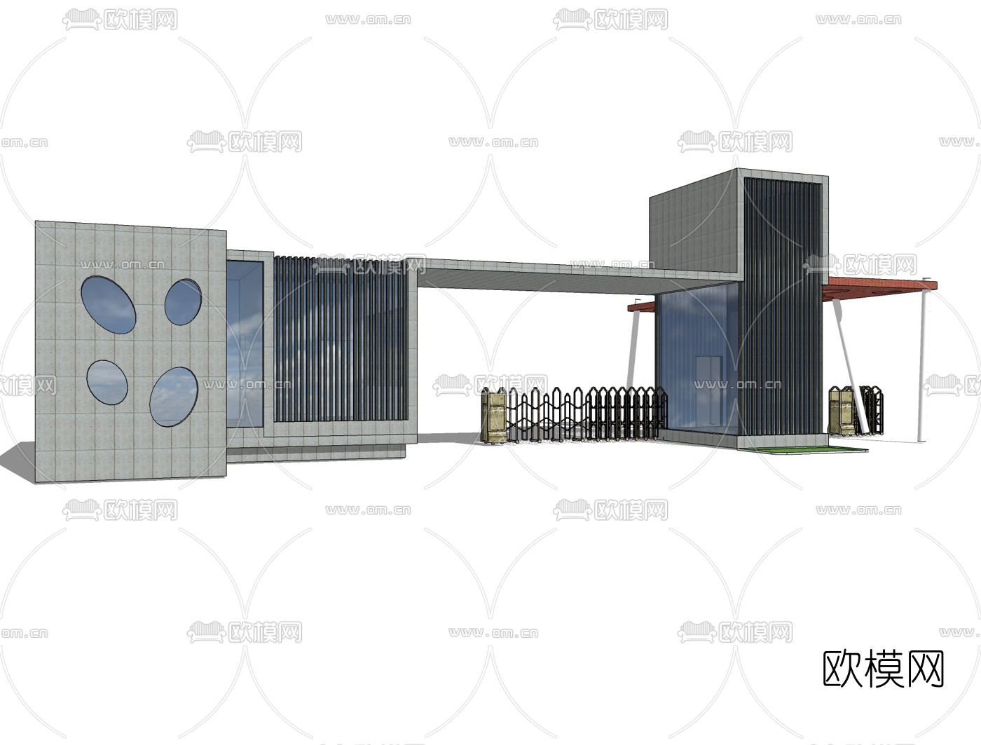 现代建筑门头免费su模型下载