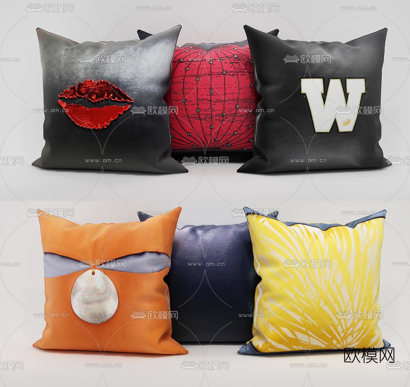 现代布艺抱枕3d模型下载