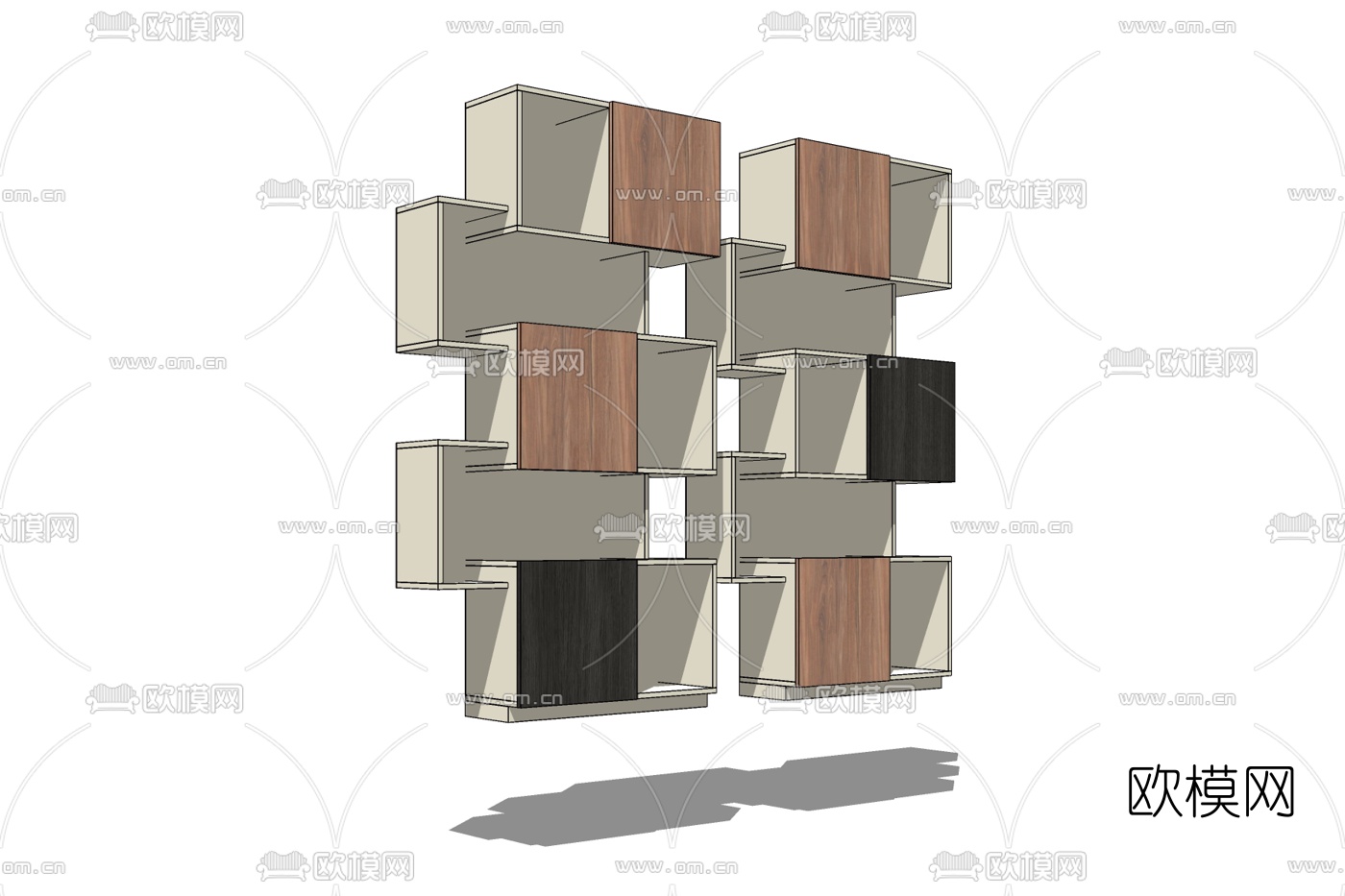 现代实木壁柜免费su模型下载