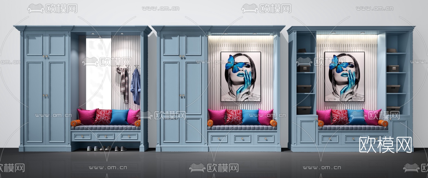 简欧多功能鞋柜组合3d模型