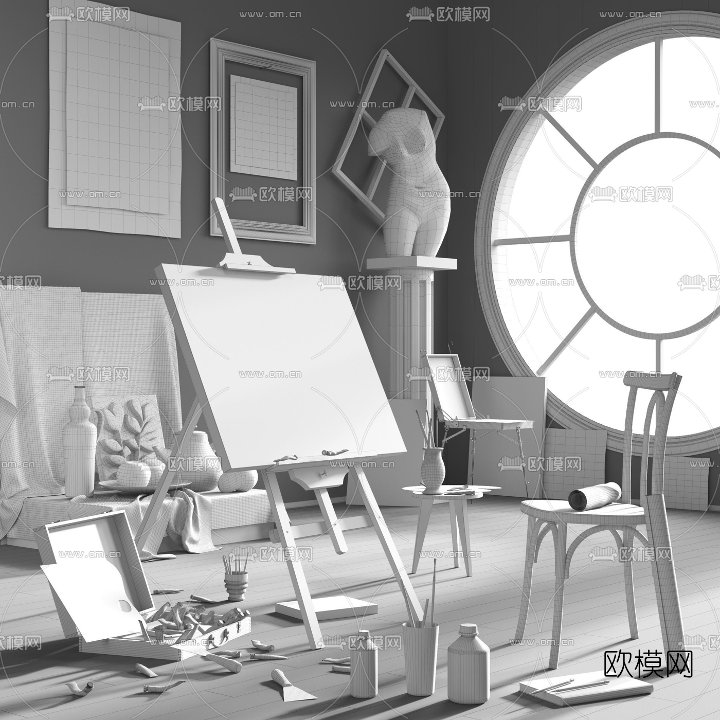 北欧画室画板3d模型