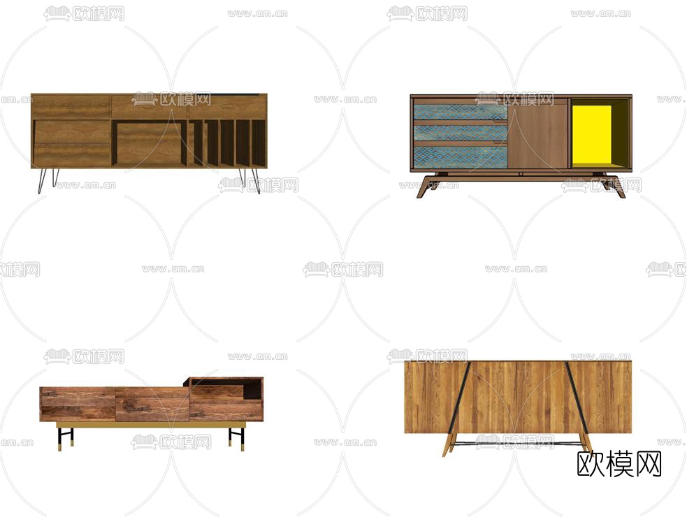现代实木电视柜组合su模型下载