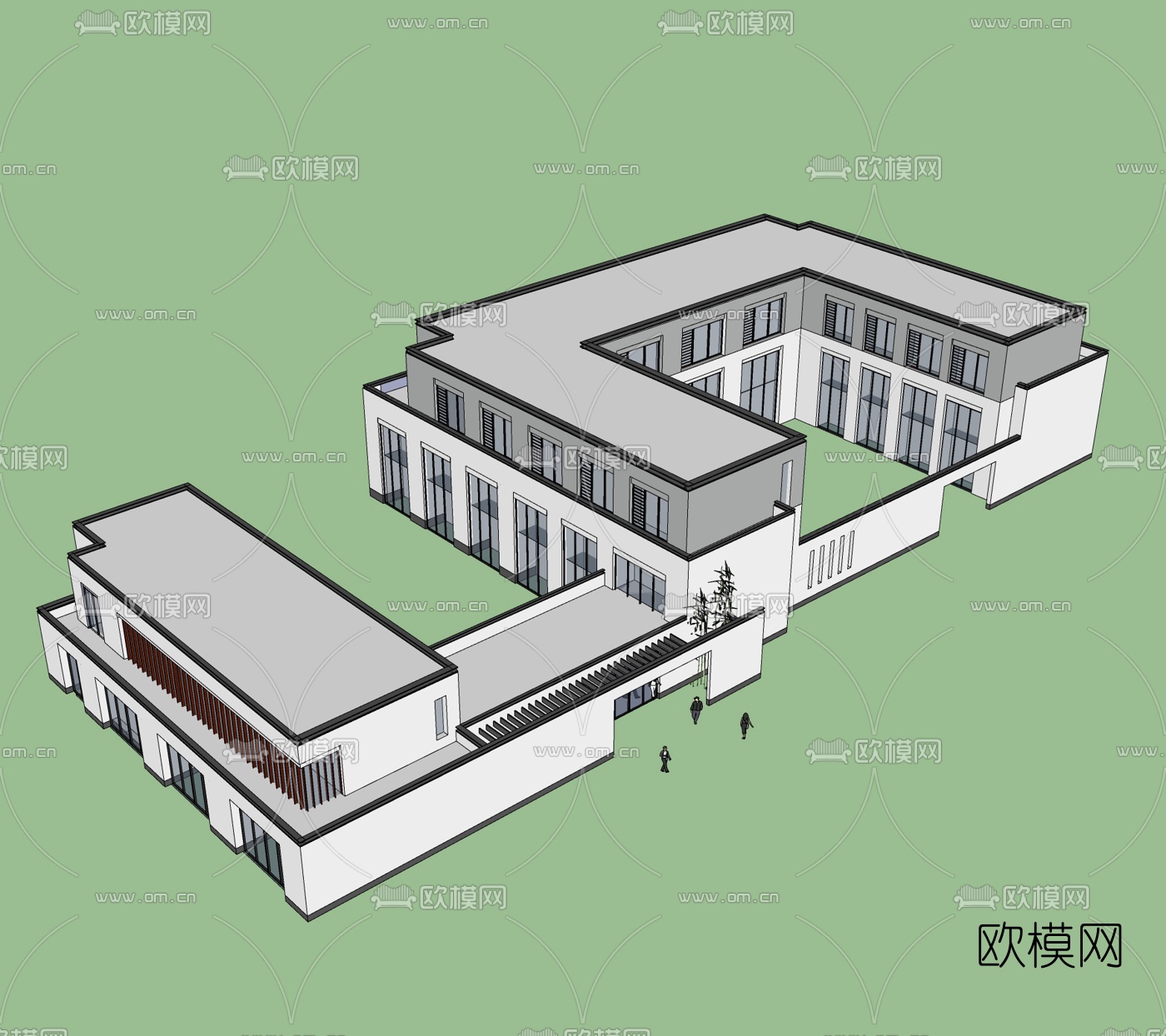 新中式办公楼鸟瞰免费su模型下载