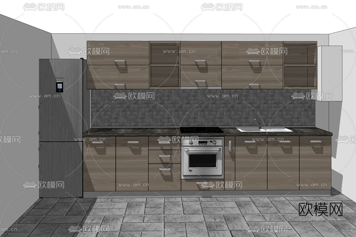 现代厨房免费su模型下载