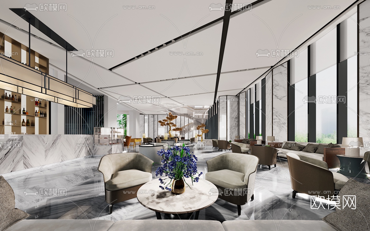 现代售楼处洽谈区3d模型-免费3dmax模型库-欧模网