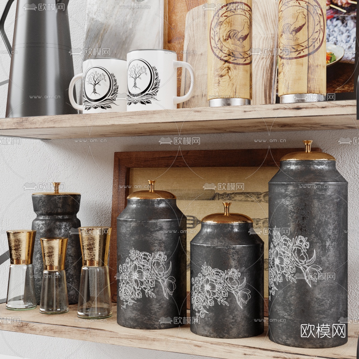 现代调味罐厨房日用品3d模型下载（渲染图2）