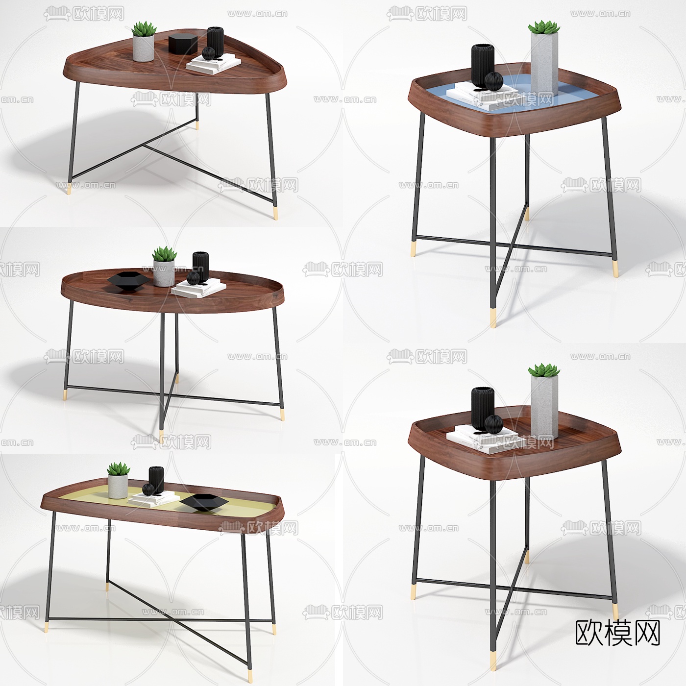 现代原木茶几边几3d模型