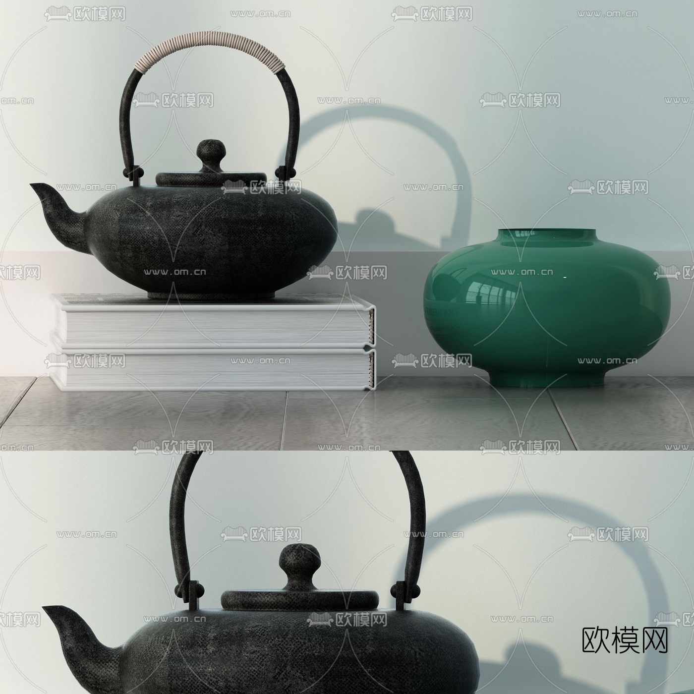 现代茶壶陶书罐组合3d模型下载