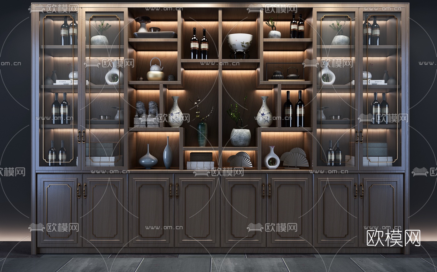 新中式实木酒柜3d模型下载