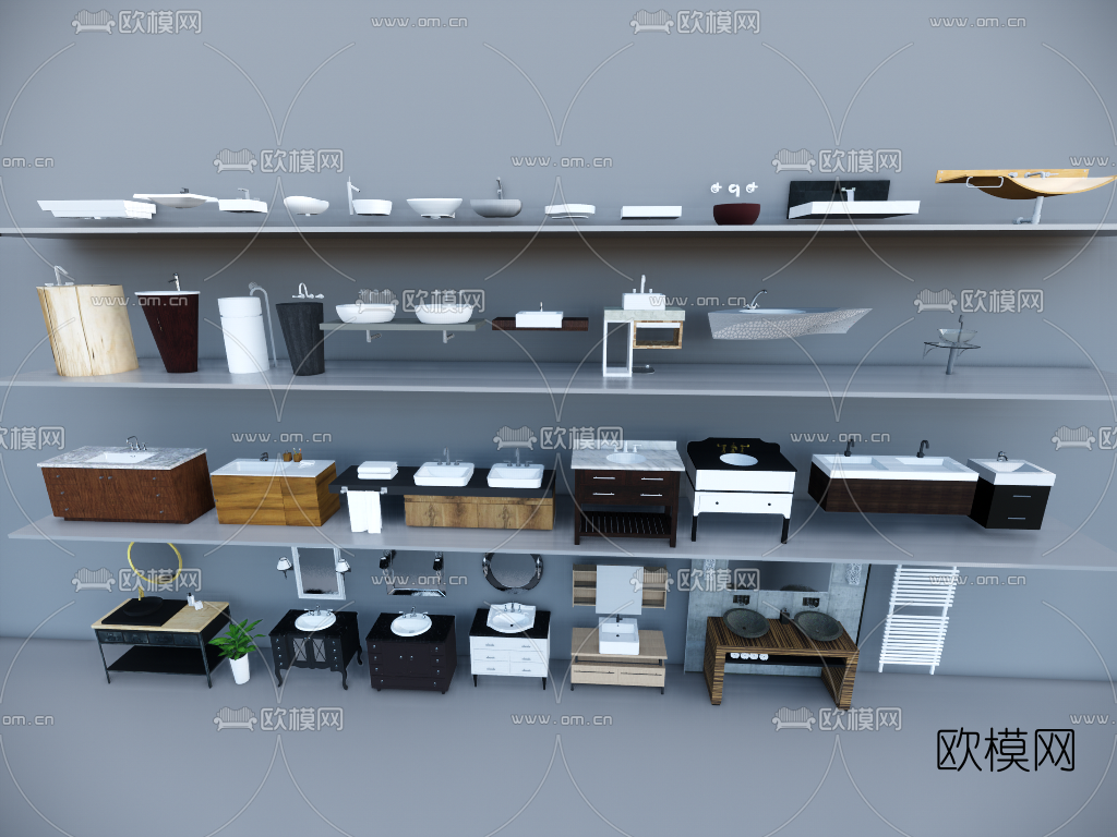 现代面盆洗漱台su模型下载（渲染图1）