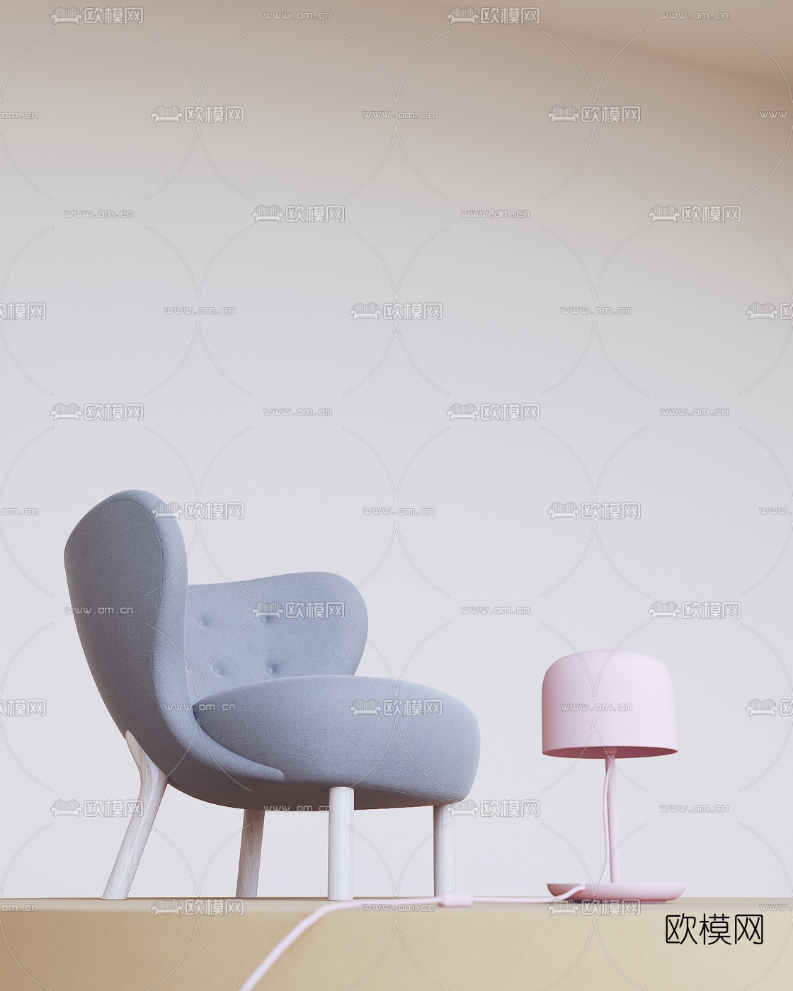 北欧布艺休闲沙发组合3d模型下载（渲染图2）