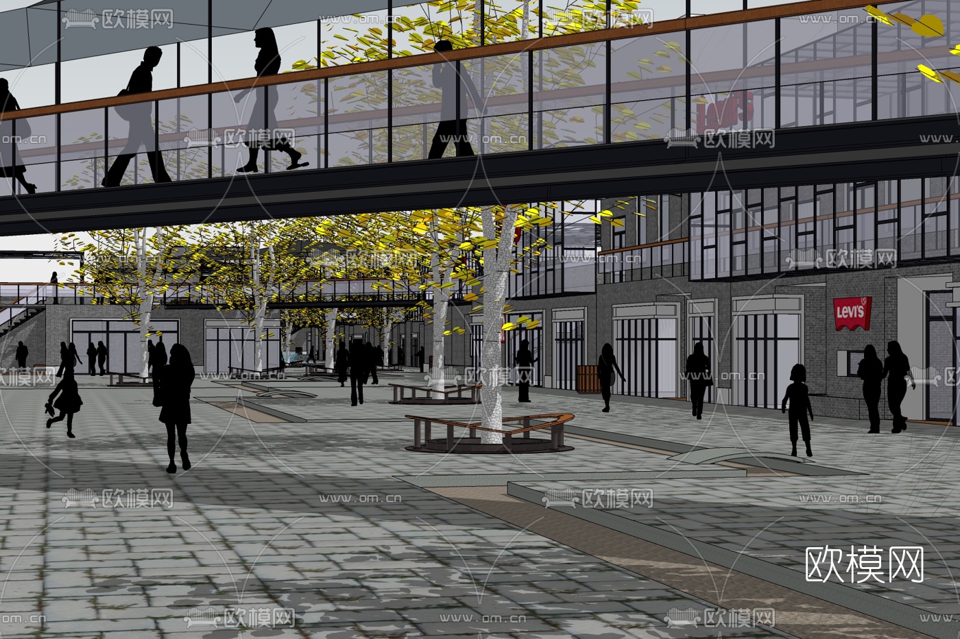 现代商业街免费su模型下载