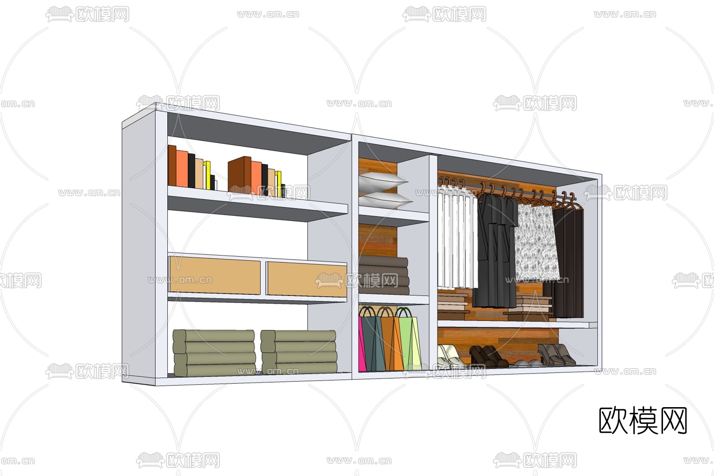 现代实木衣柜免费su模型下载