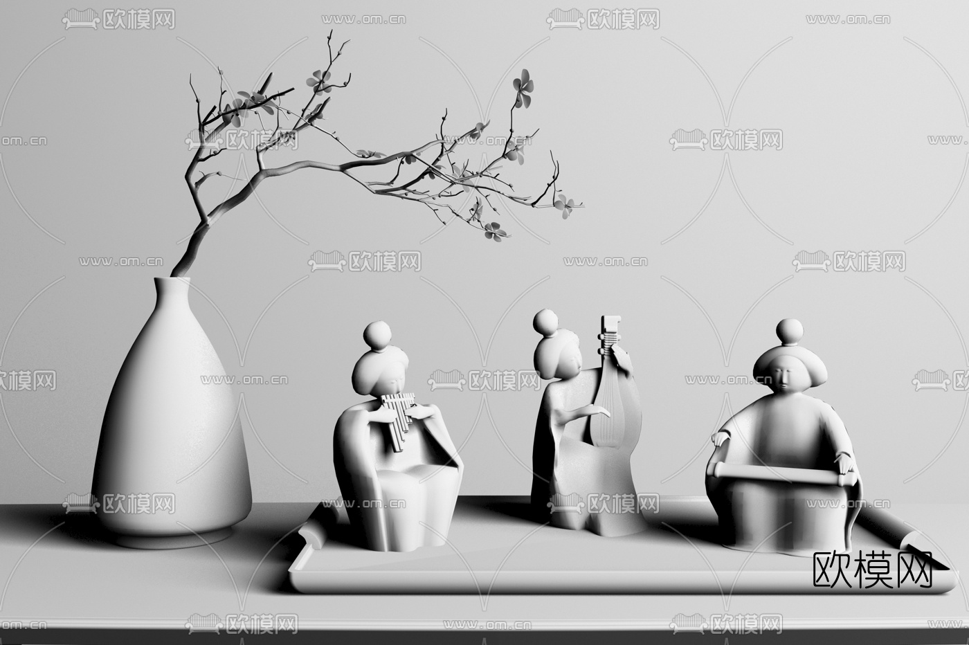 新中式茶具瓷器托盘摆件3d模型