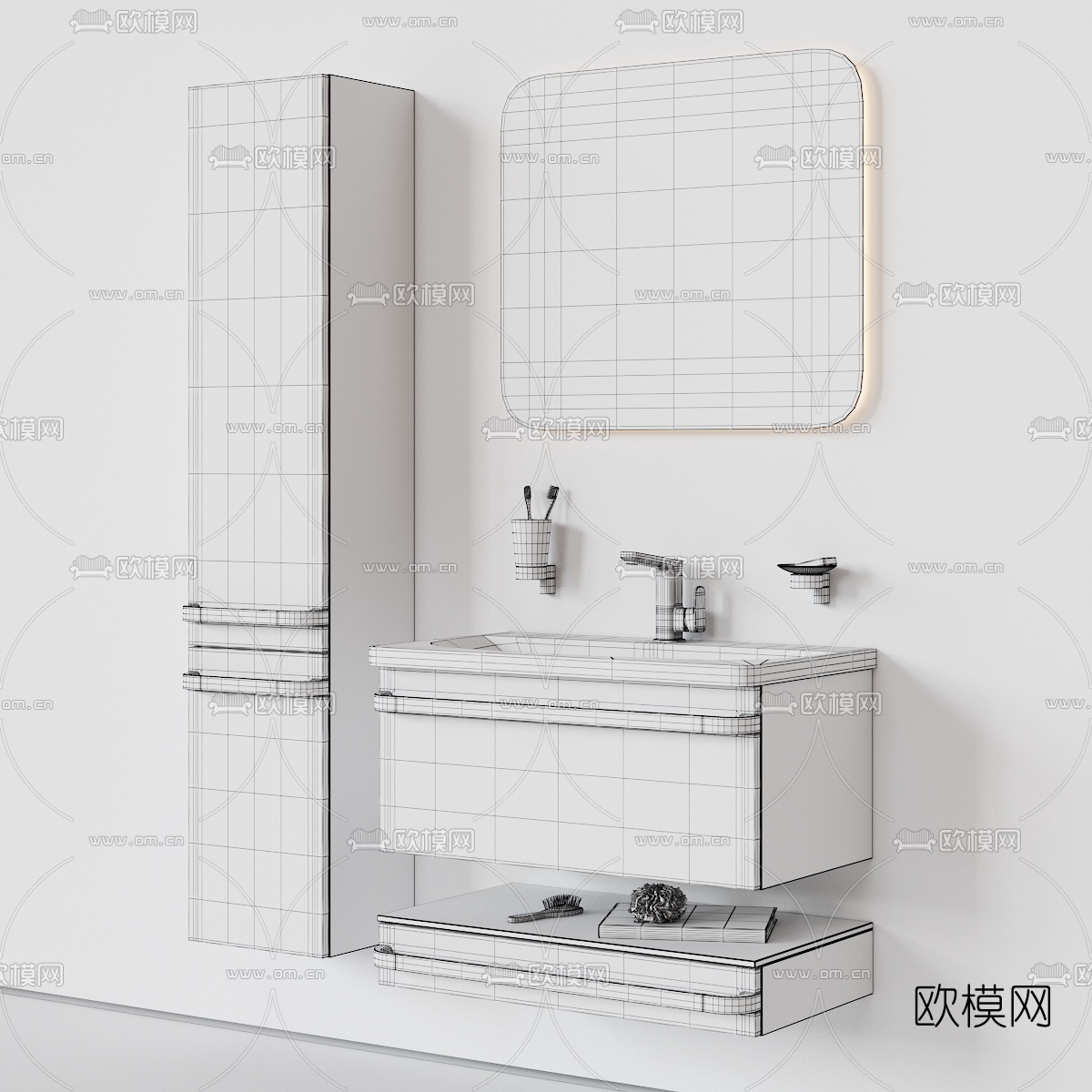 现代洗手盆浴室柜3d模型