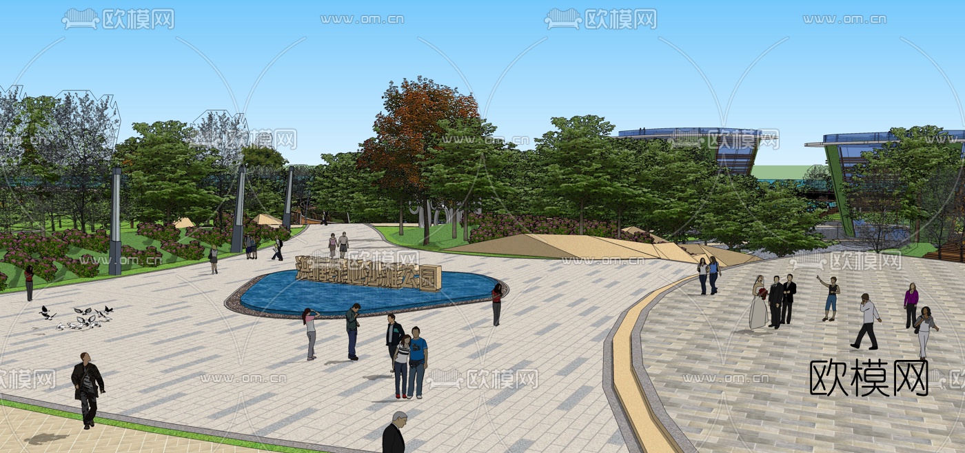 现代滨海沙滩公园su模型下载（渲染图3）