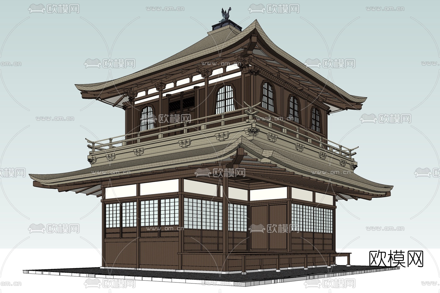 日式古建阁楼免费su模型-免费3dmax模型库-欧模网