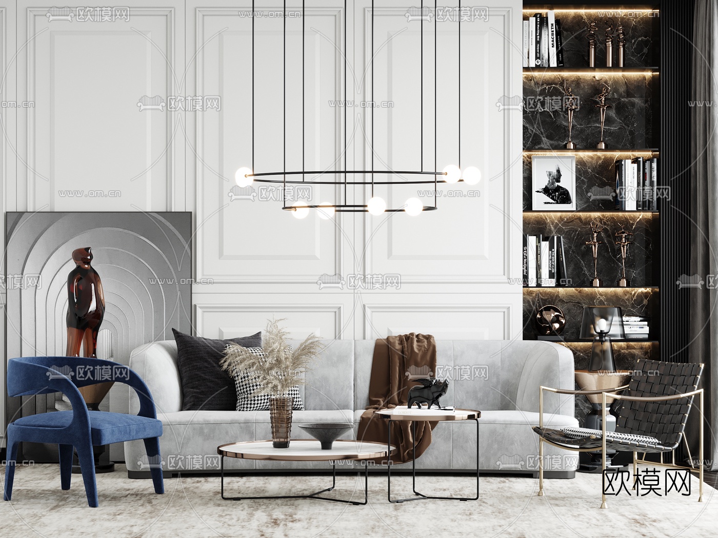 现代轻奢沙发组合3d模型下载（渲染图1）