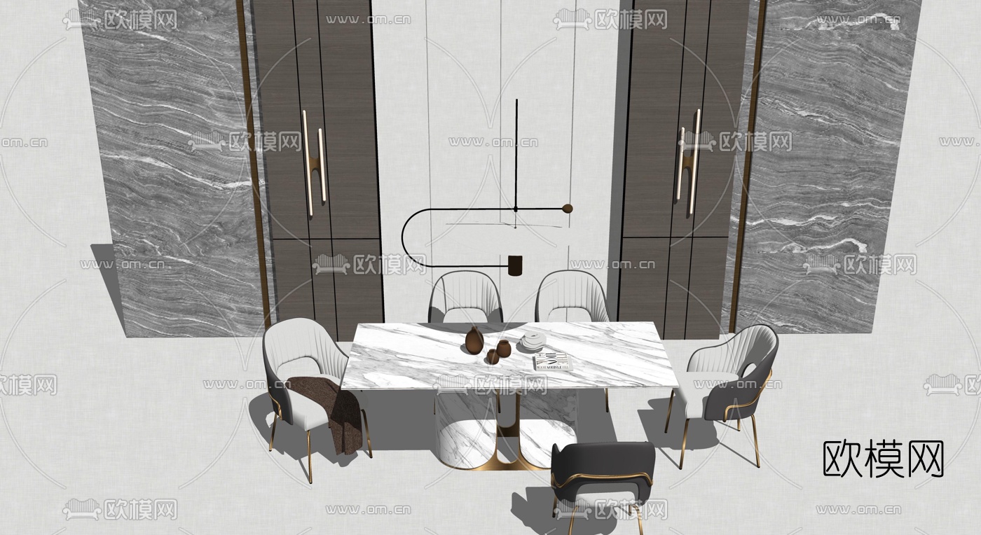 现代轻奢餐桌椅su模型下载（渲染图3）