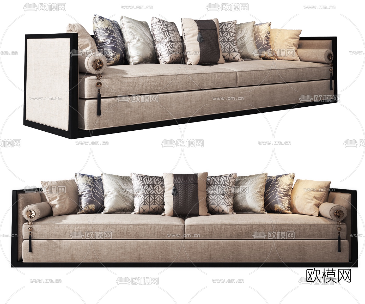 新中式布艺双人沙发3d模型下载