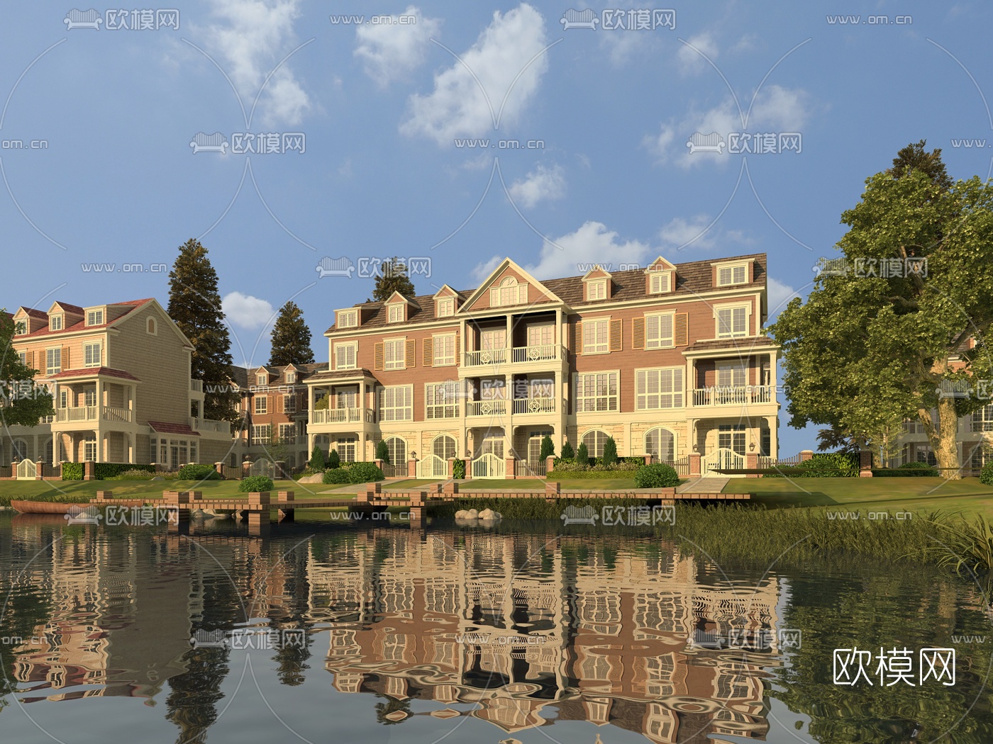 欧式联排别墅外观3d模型下载