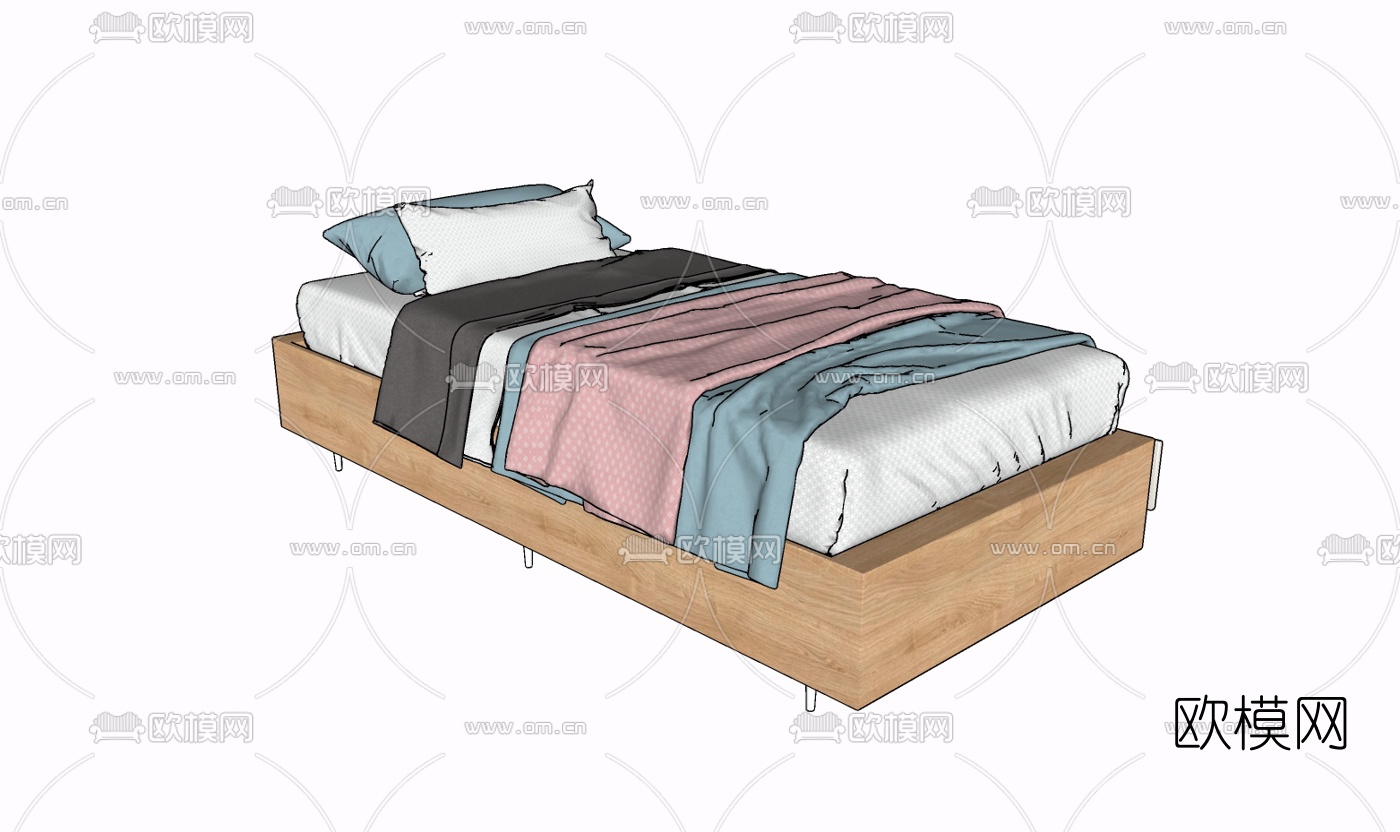 现代布艺单人床免费su模型下载