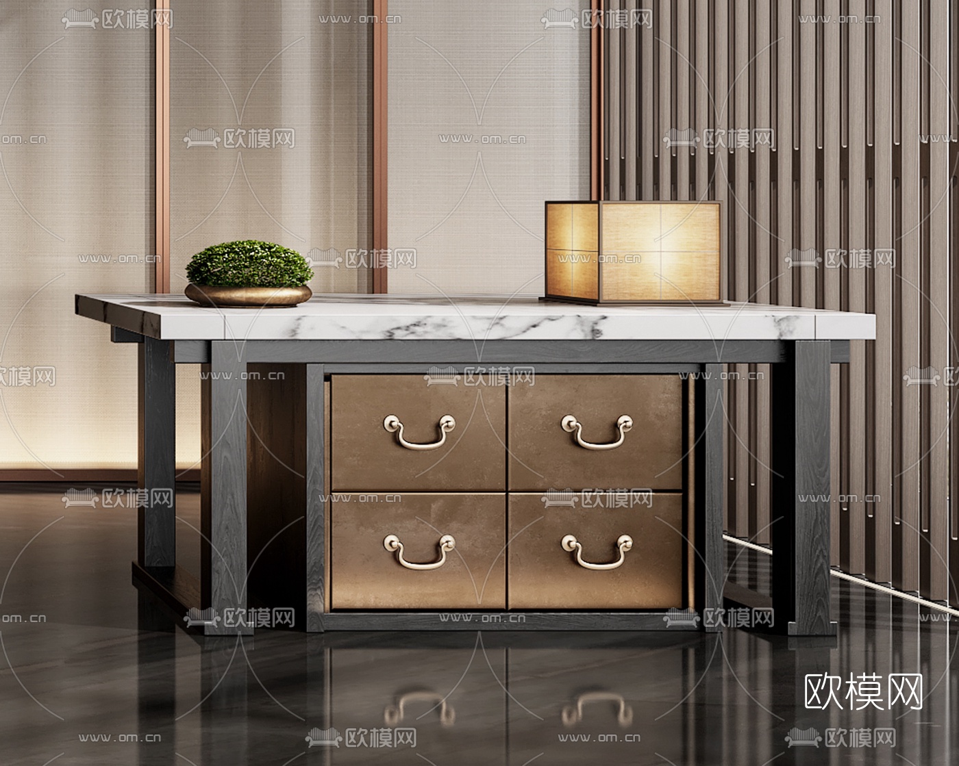 新中式大理石服务台接待台3d模型