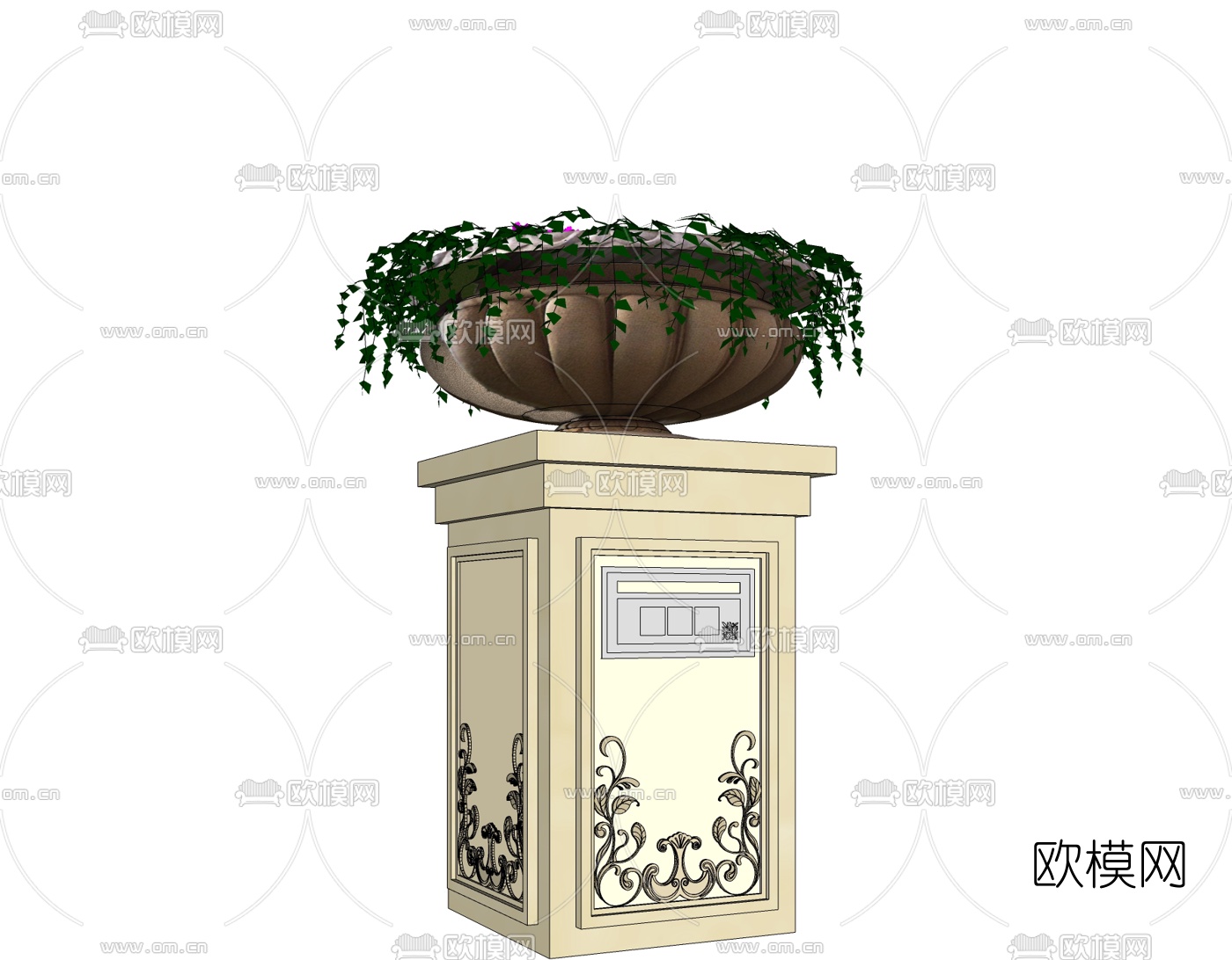 欧式花钵盆栽免费su模型下载