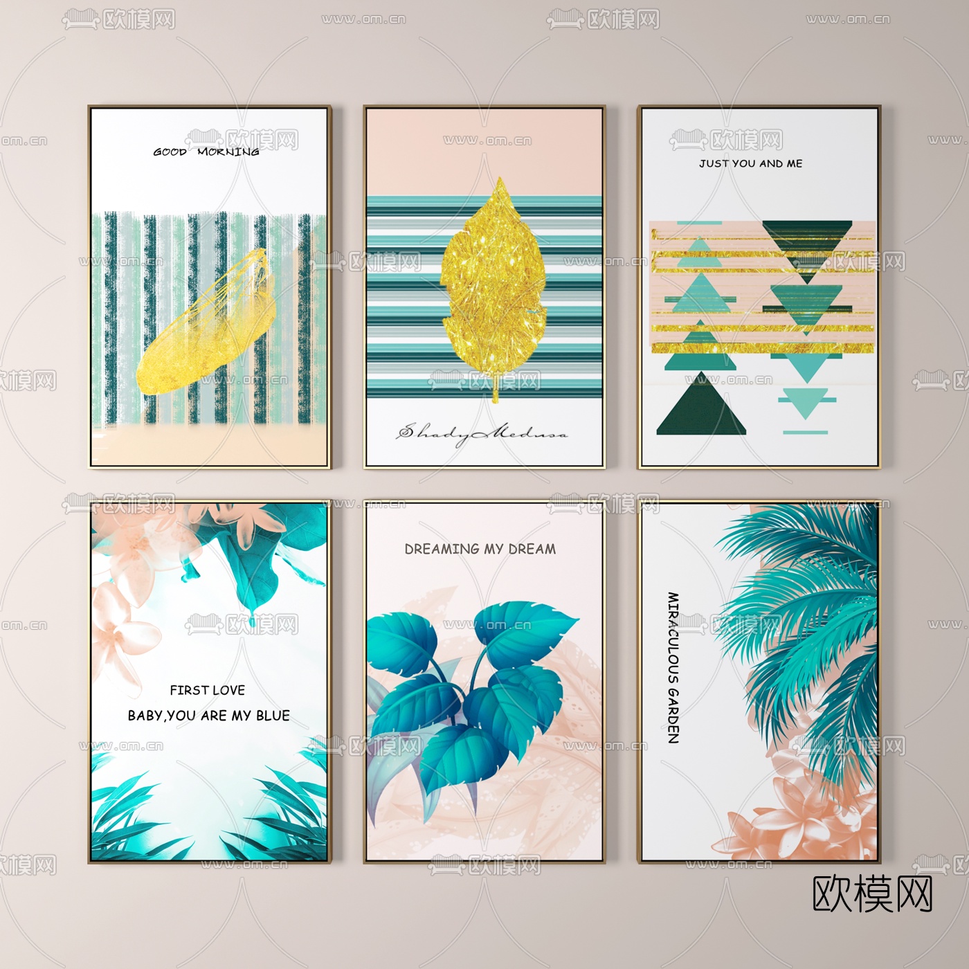 北欧彩色装饰画挂画3d模型下载