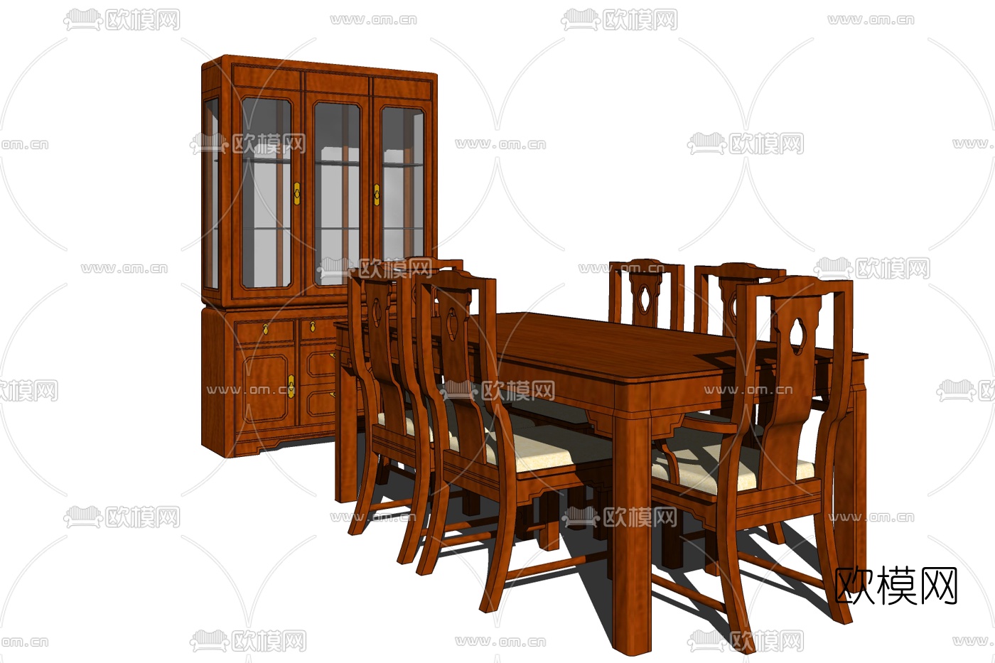 美式实木餐桌椅免费su模型下载