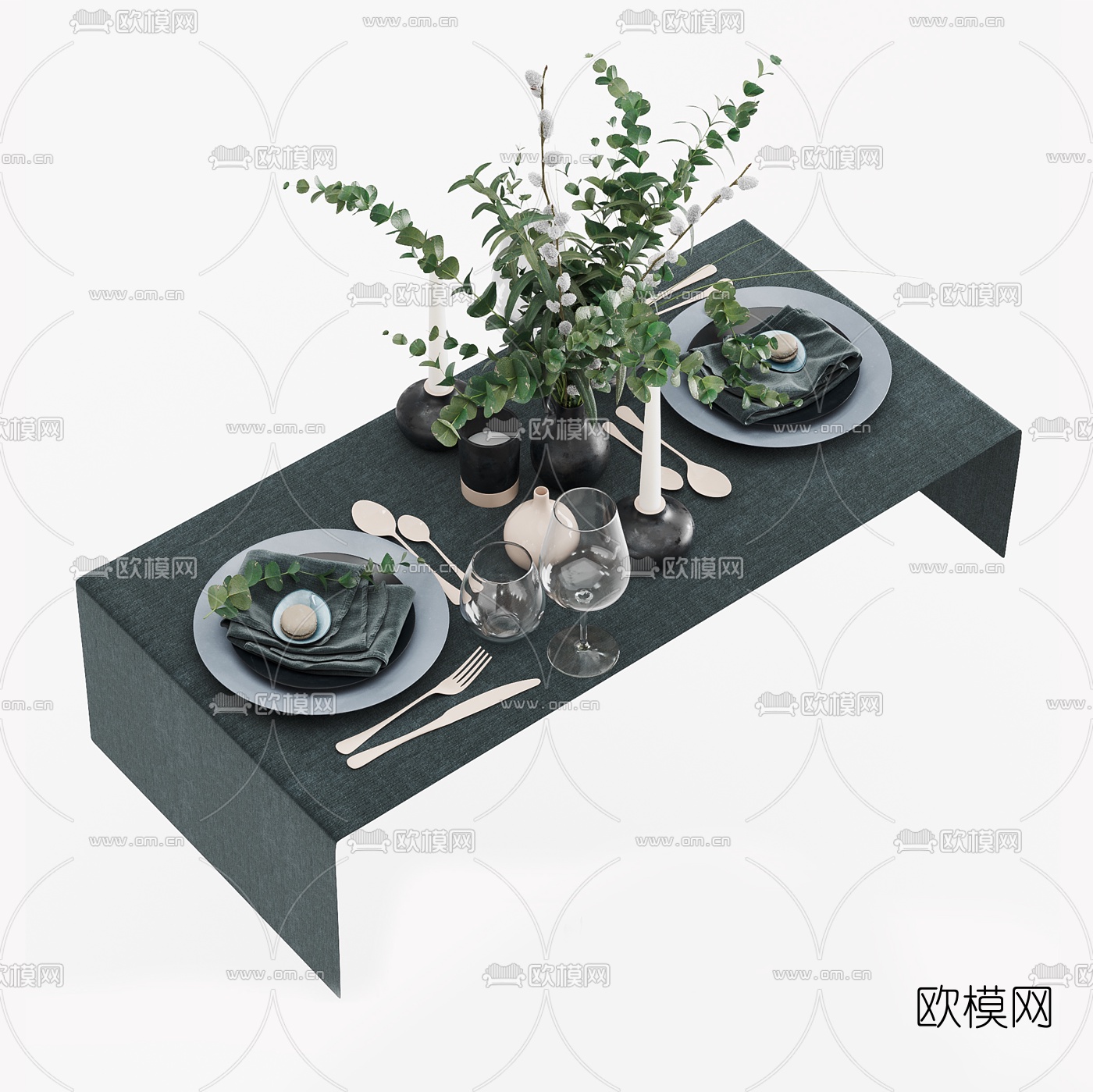 北欧刀叉餐具餐布3d模型下载（渲染图1）