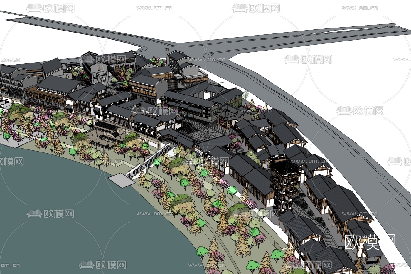 中式民房规划免费su模型下载