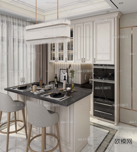 现代餐厅吧台3d模型下载(渲染图2)
