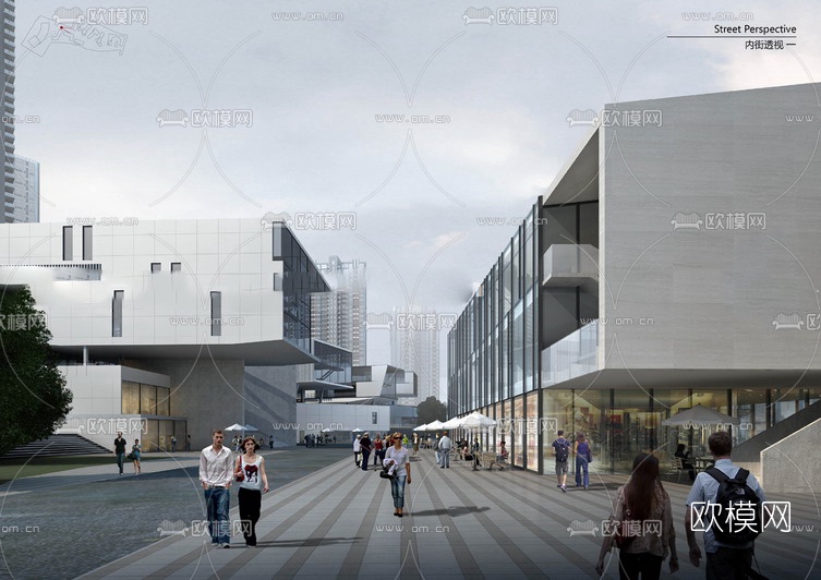 现代办公楼商业街su模型下载（渲染图1）