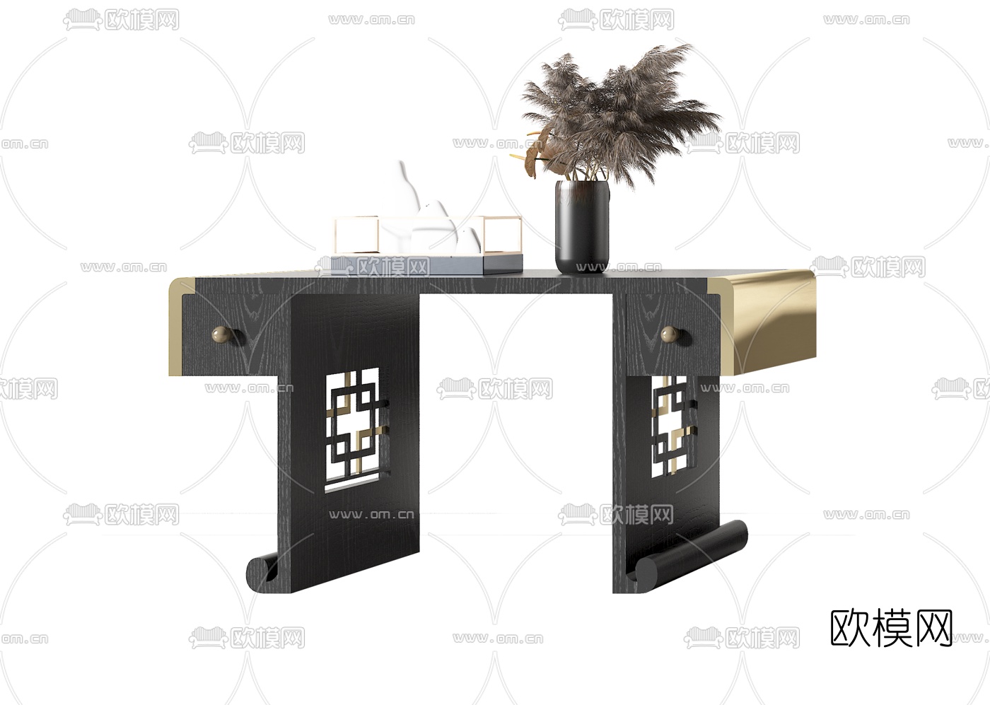 新中式实木端景条案3d模型下载（渲染图2）