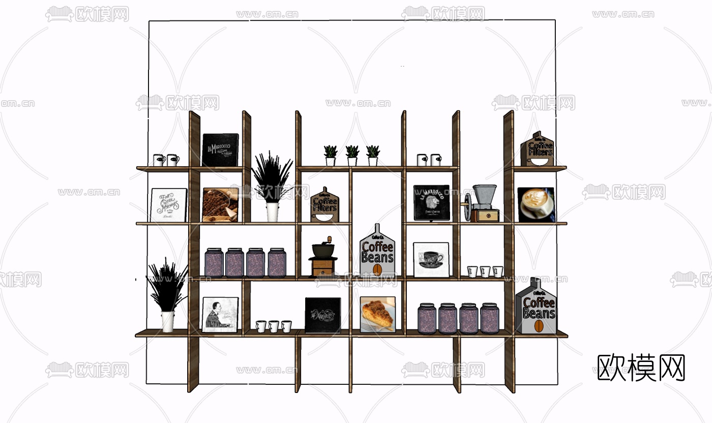现代实木装饰柜免费su模型下载