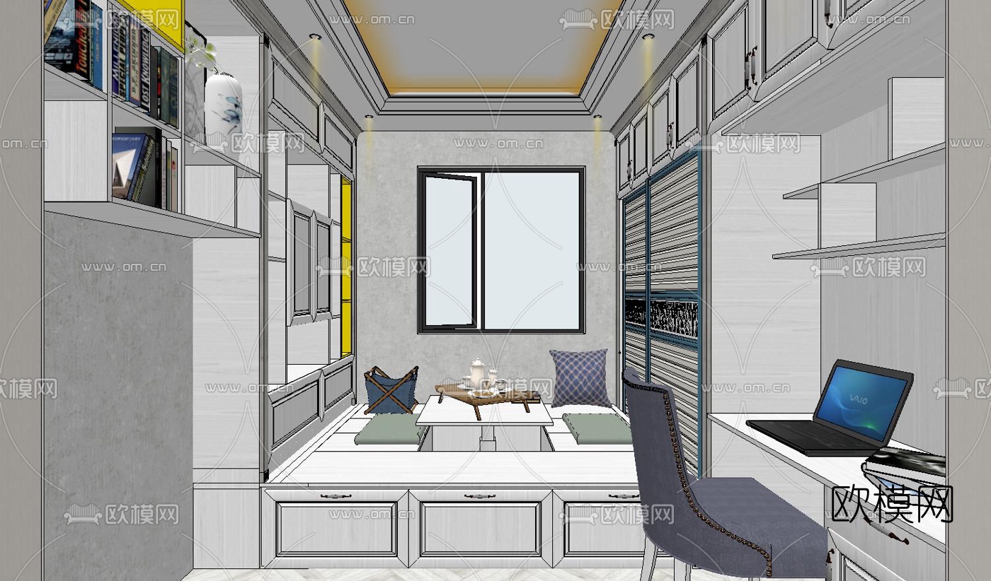 简欧公寓客厅su模型下载（渲染图2）