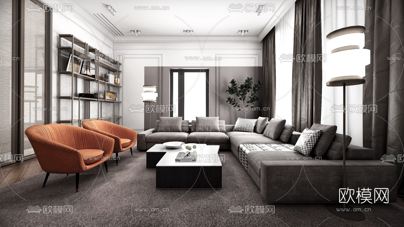 北欧客厅3d模型下载