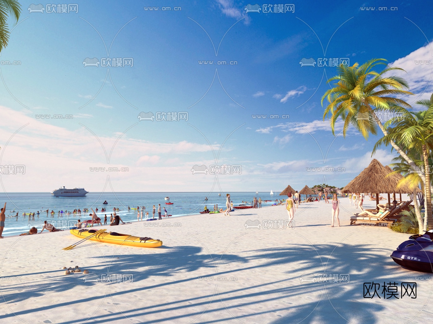 现代海边沙滩景观3d模型