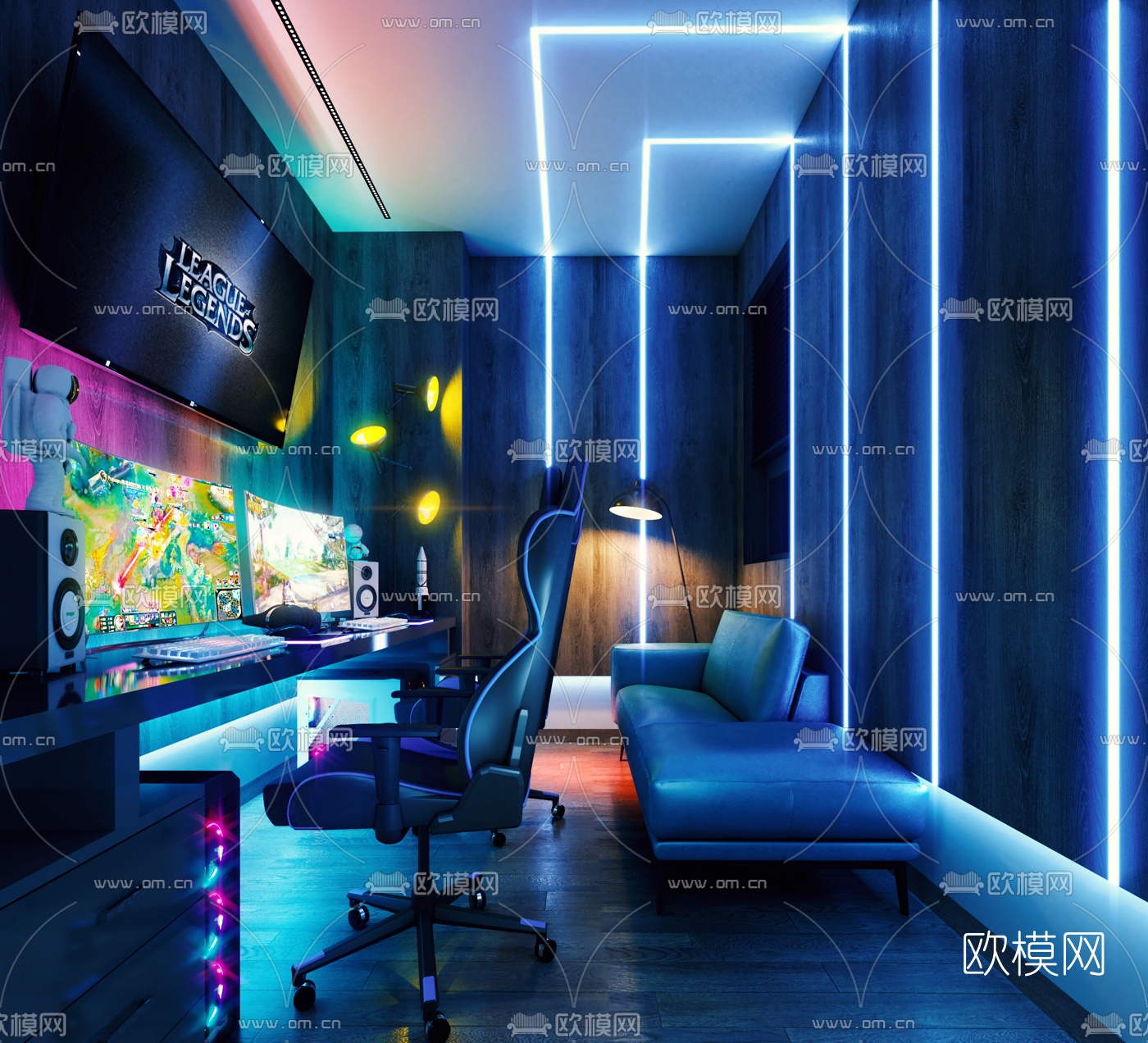 现代电脑房电竞娱乐房3d模型