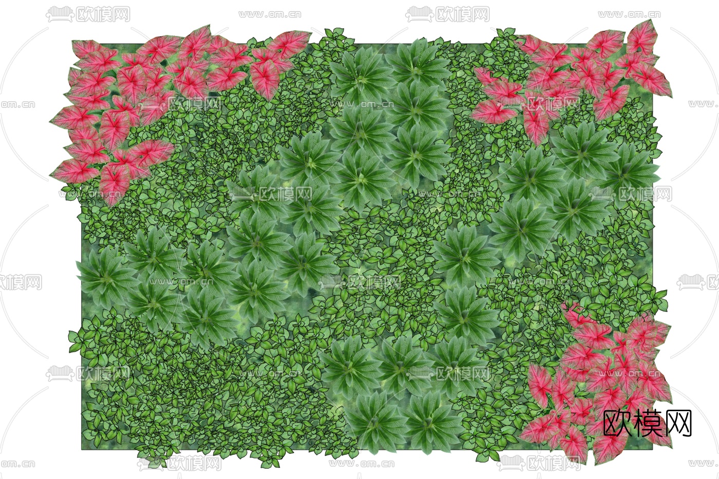 现代绿植背景墙免费su模型下载