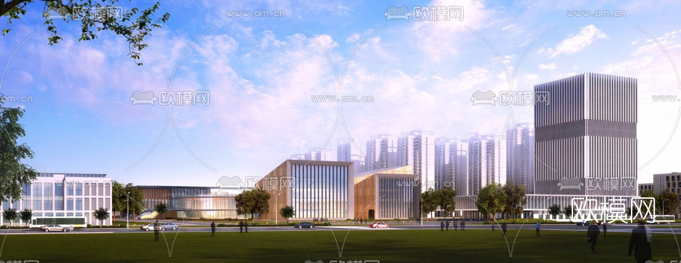 现代学校鸟瞰规划3d模型