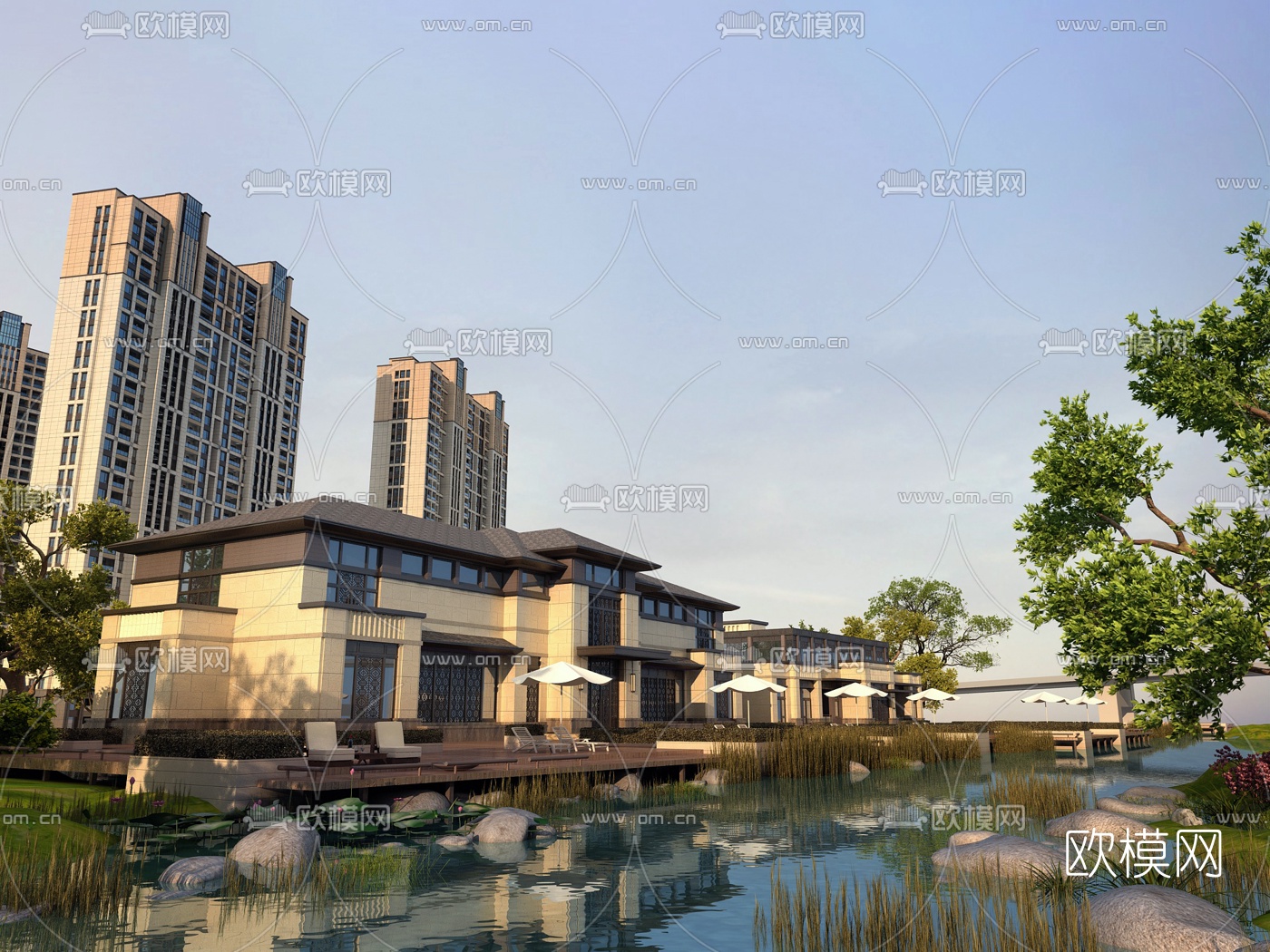 现代别墅园林景观3d模型