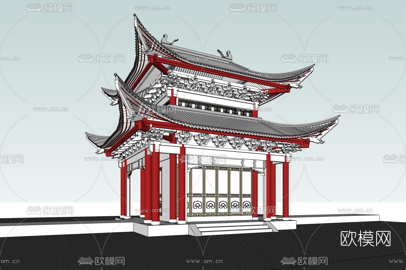 中式古建阁楼免费su模型下载