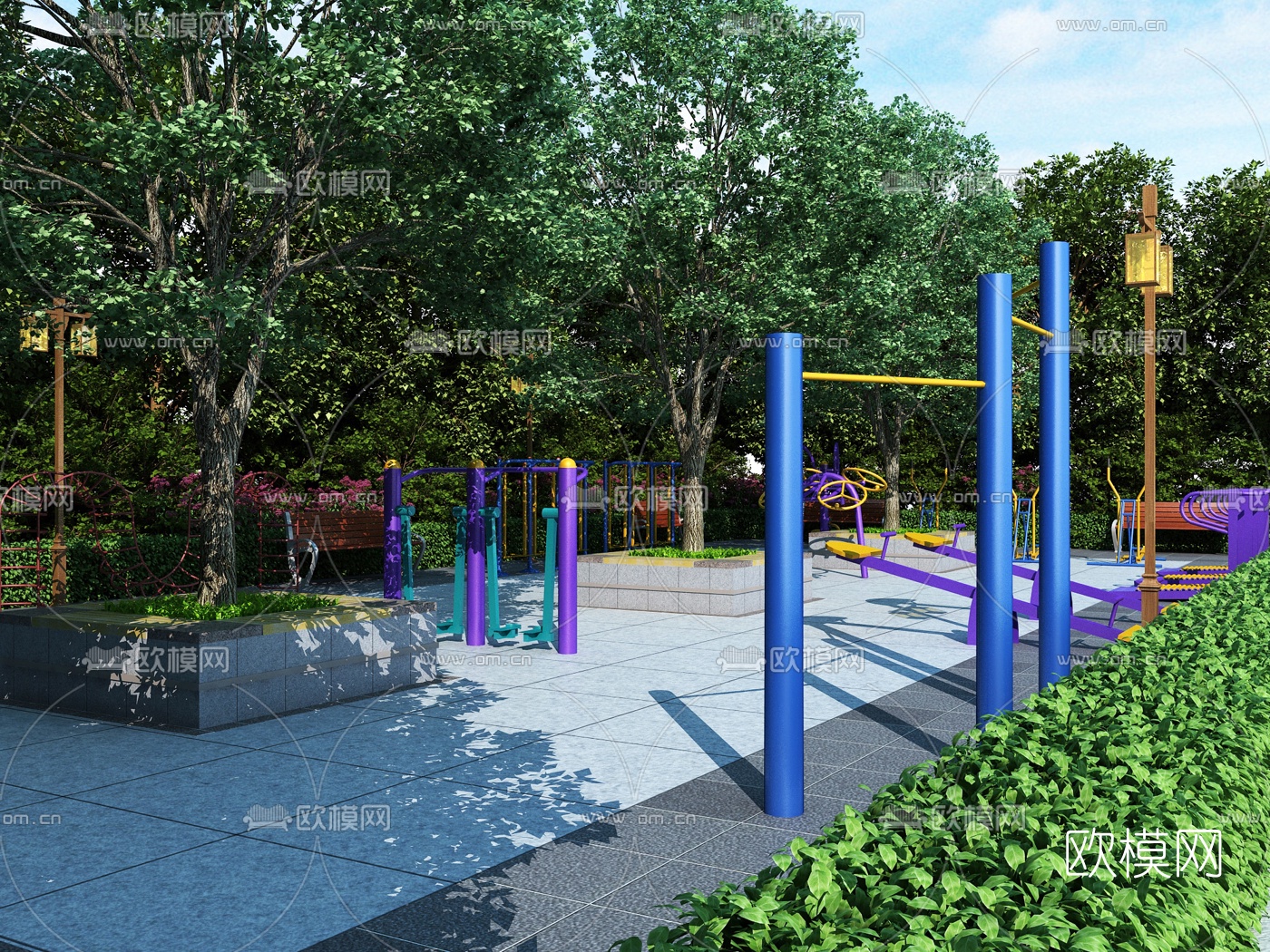 现代小区公园景观3d模型下载（渲染图2）