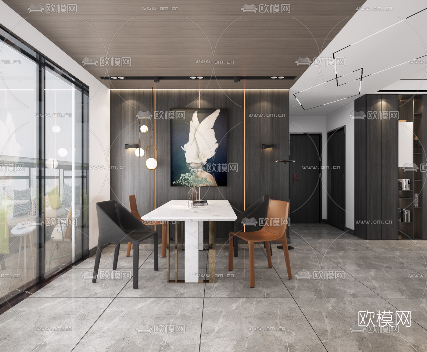 现代客厅餐厅3d模型