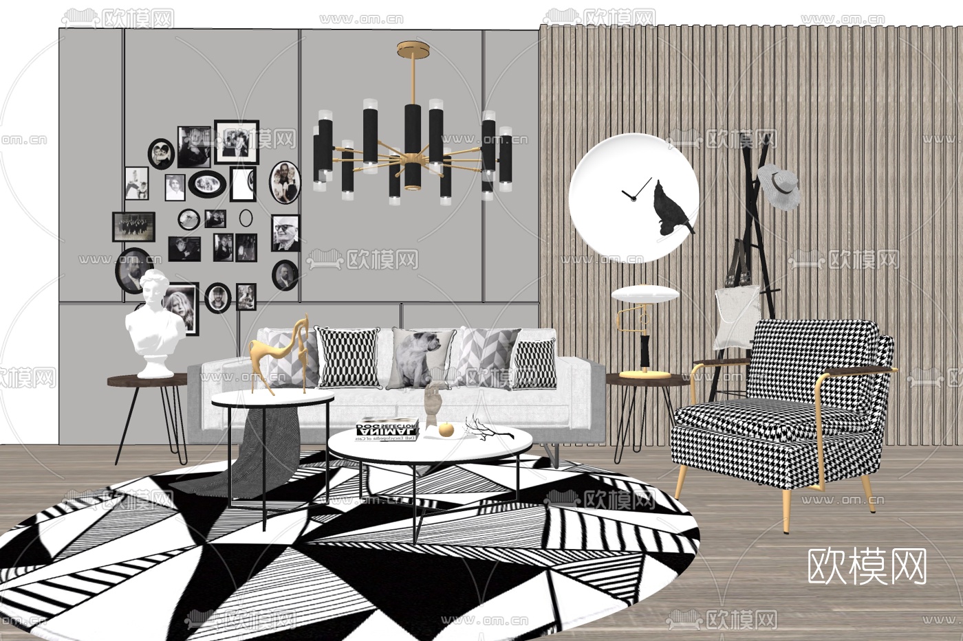 现代布艺沙发组合su模型下载