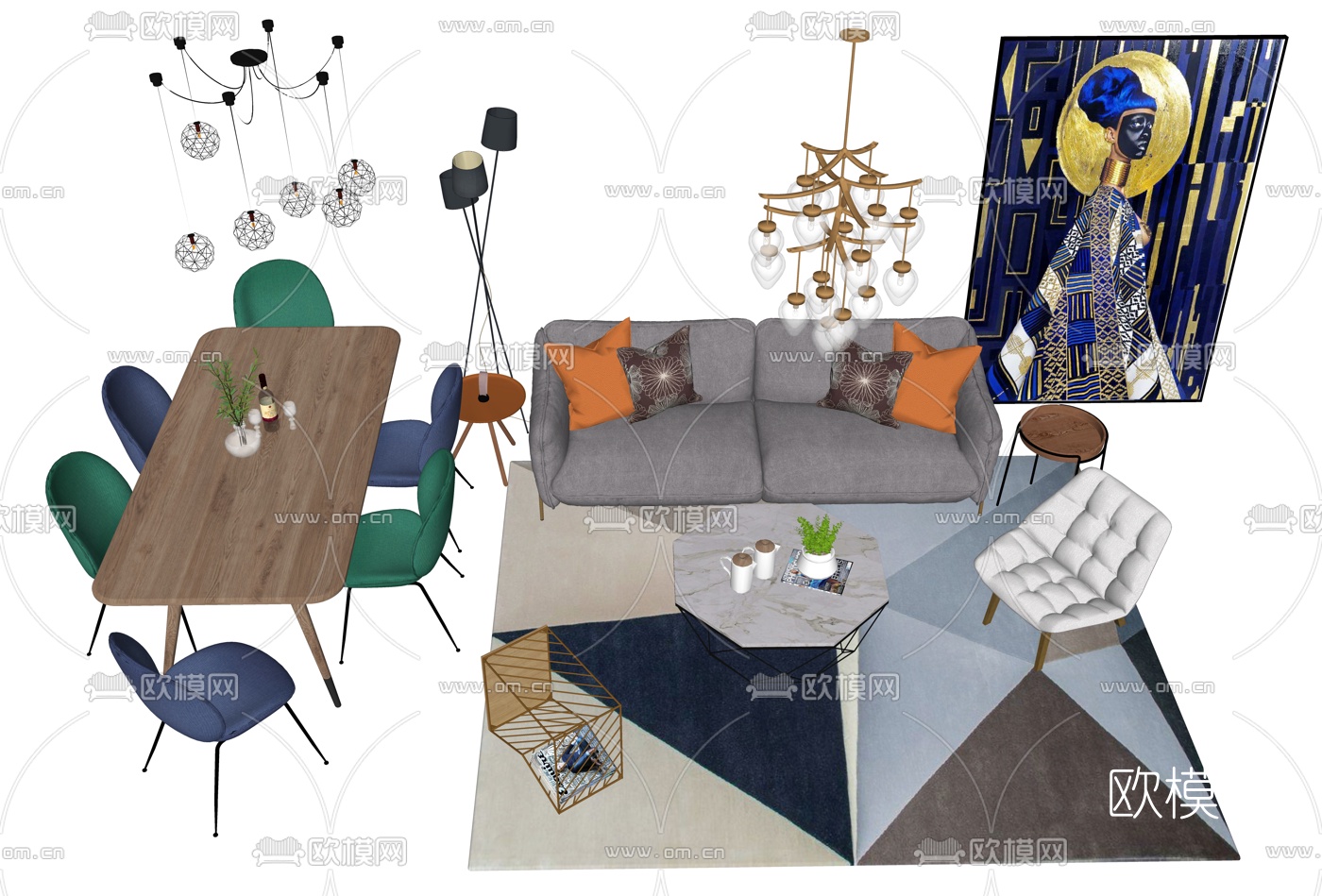 后现代沙发组合su模型下载